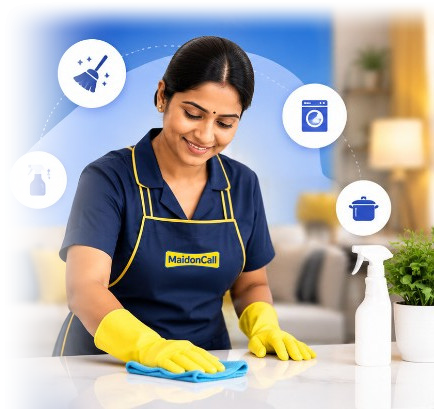 Maid On Call staff member cleaning a kitchen counter